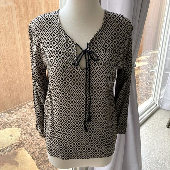 Charlie Joe Black and Beige Geometric Blouse/Top/Shirt Size M - Picture 1 of 6